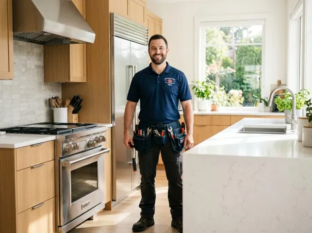 Appliance Repair Hero technician in a Brooklyn, CT kitchen after an appliance repair